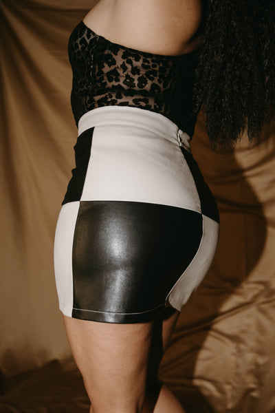 No Letting Go Color Blocked Faux Leather Mini Skirt