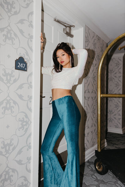 Love Hurts Velour Teal Flare Pants